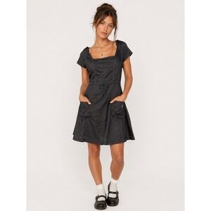 Kanabeach Womens Hooded Hemp Dress M 8 10‎ Gorpcore Utility Black Mini Dress